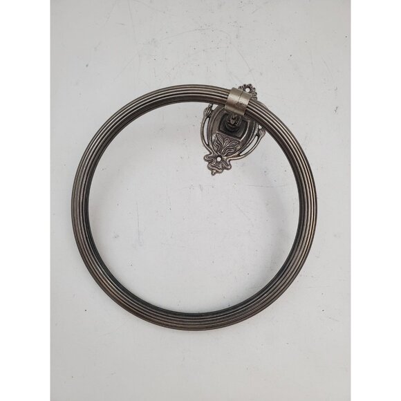vintage Brass Towel Holder For Bathroom Wall , Engraved Towel Holder Ring, Solid - Picture 7 of 10